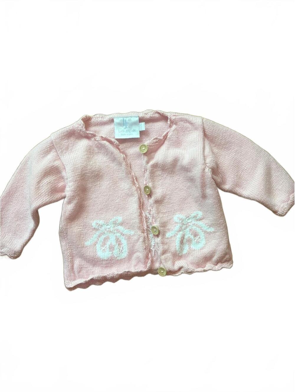 Little English Baby Pink Knit Cardigan with Ballet Slipper Design Size 9-12M
